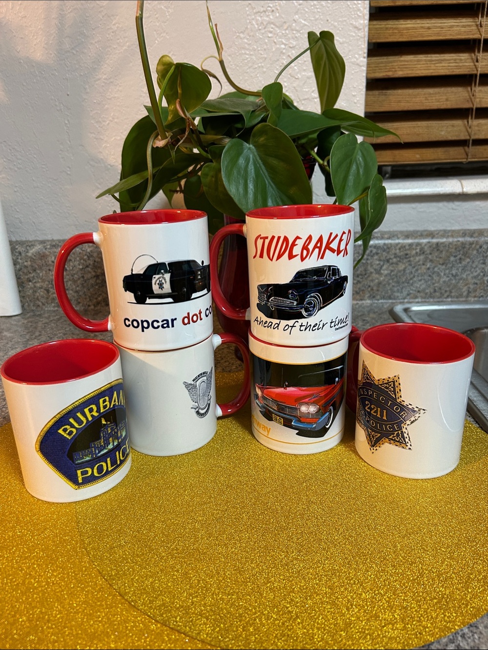 Orca Coating White Ceramic Vintage Police Mugs and Vintage Classic Car Mugs.